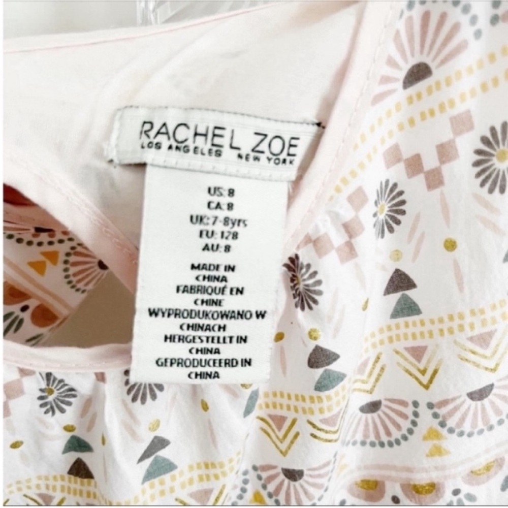 Rachel Zoe girls dress white pink geometric print tiered metallic - Picture 5 of 7